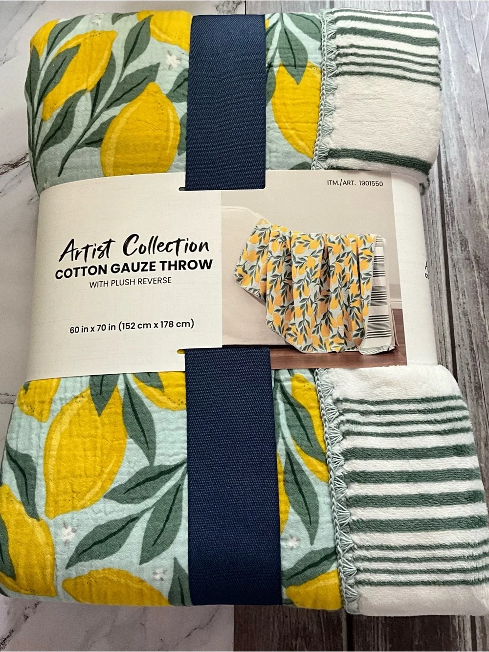 Artist collection cotton gauze throw with reverse plush new